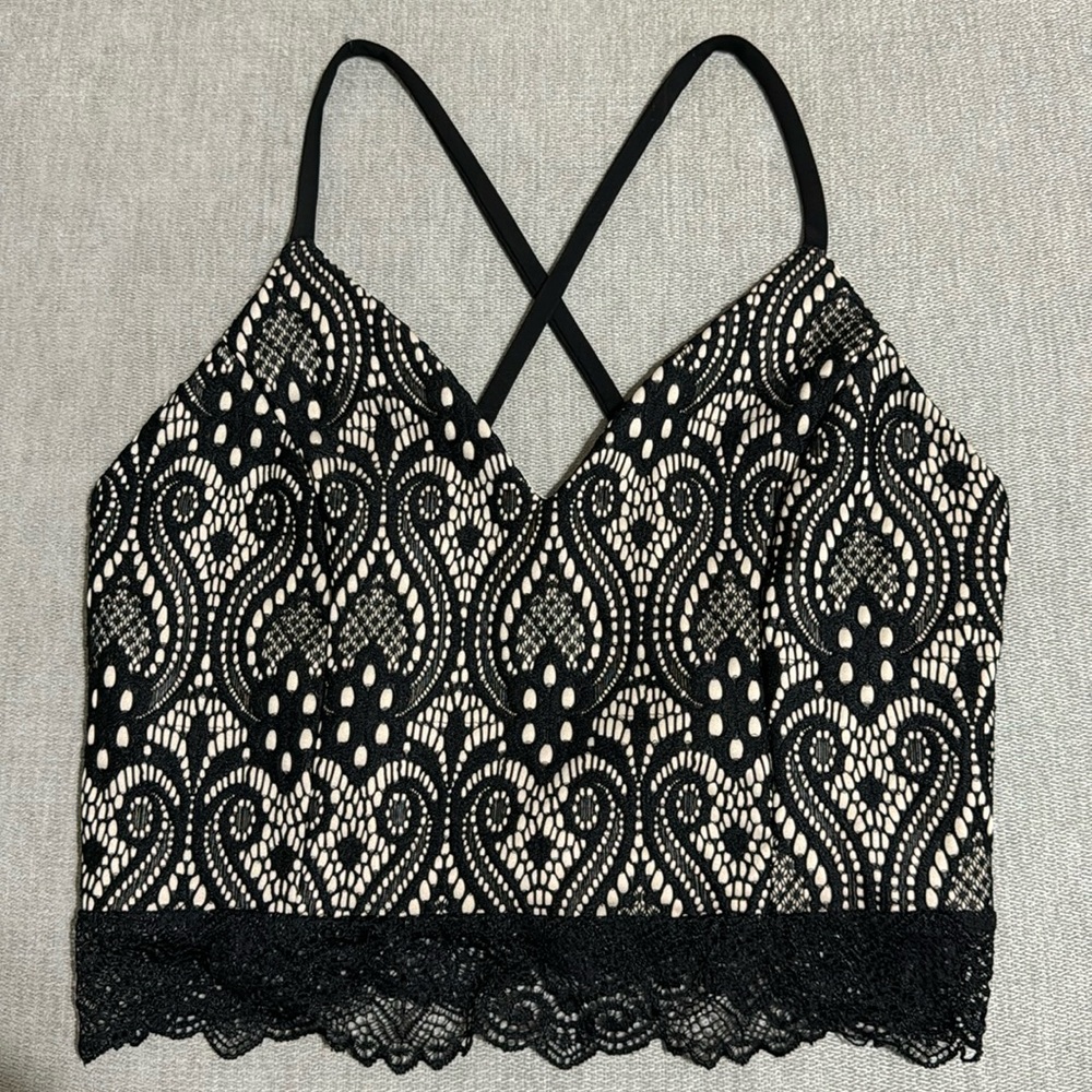 Tan & Black Lace Cropped Tank Top S